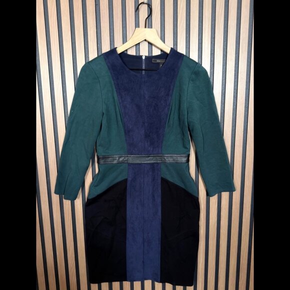 BCBGMAXAZRIA Dresses & Skirts - BCBG Maxazria Dress Small Womens Colorblock Suede Trim Long Sleeve Belted Fern